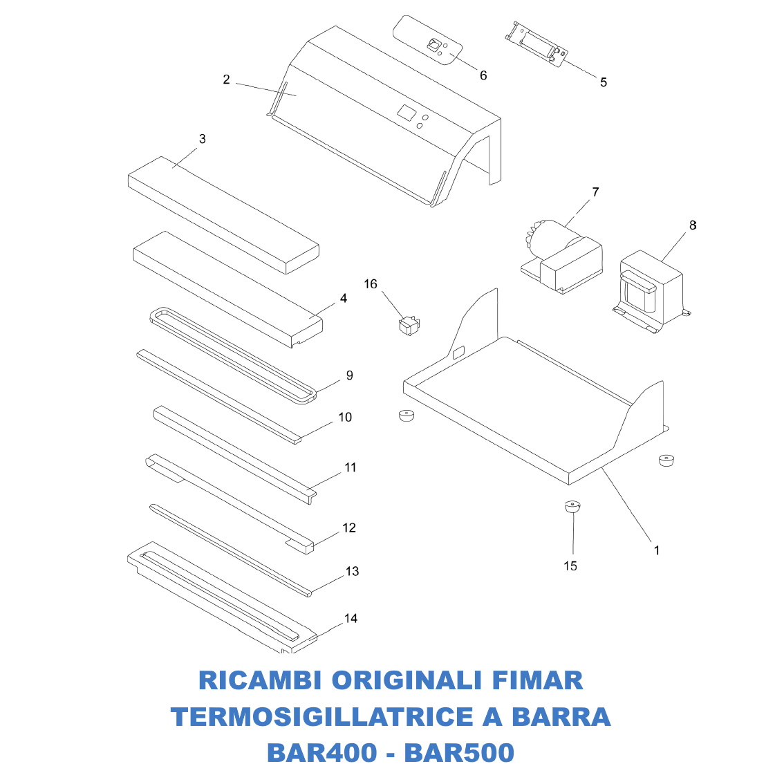 Esploso ricambi per termosigillatrice a barra Fimar modelli BAR400 - BAR500